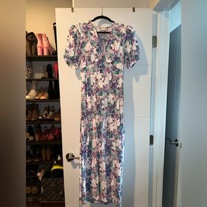 A New Day Blue and White Puff Sleeve Maxi Sundress